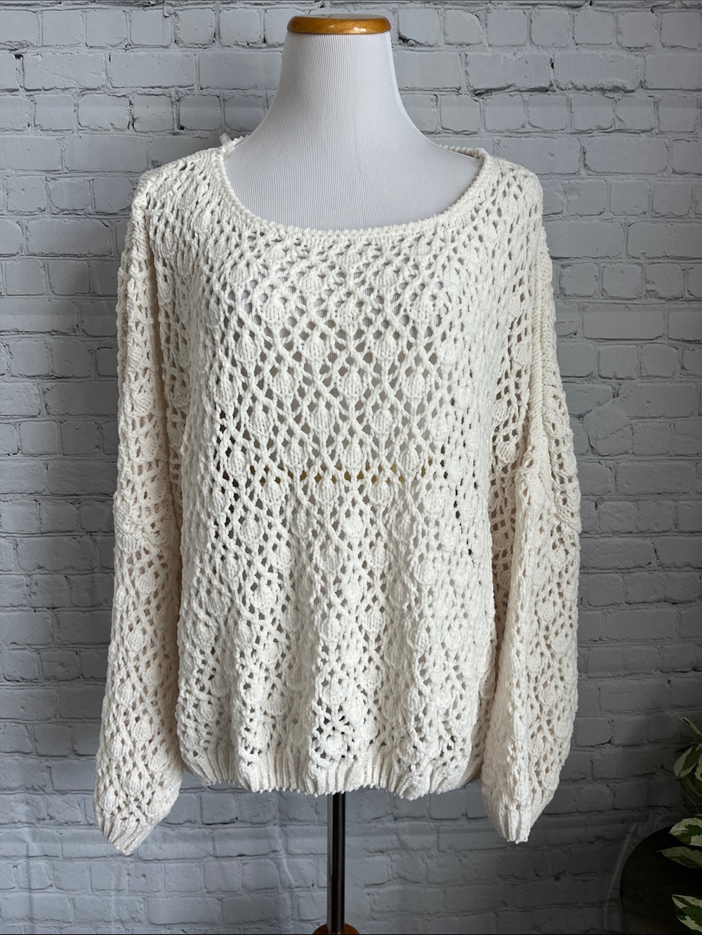Carly Jean Cream Open-Knit Women's Sweater - Lightweight Crochet Pullover